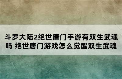 斗罗大陆2绝世唐门手游有双生武魂吗 绝世唐门游戏怎么觉醒双生武魂